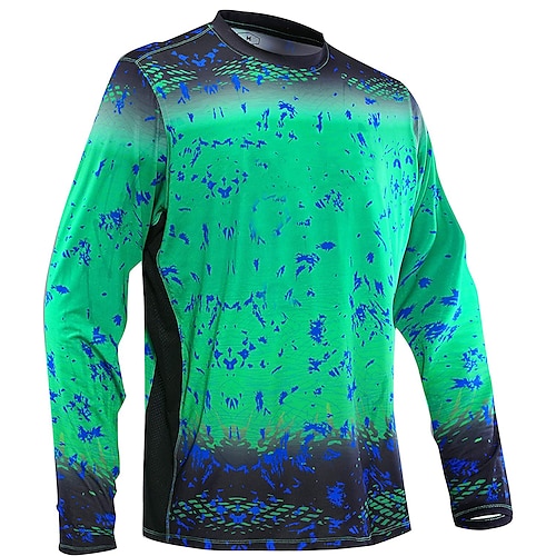 Herren Angelhemd Draussen Langarm UPF50 UV Schutz Atmungsaktiv Schnelltrocknend Leichtgewichtig Shirt Sommer Frühling Outdoor Angeln Gelb / schwarz Dunkelgrau Grün schwarz Image