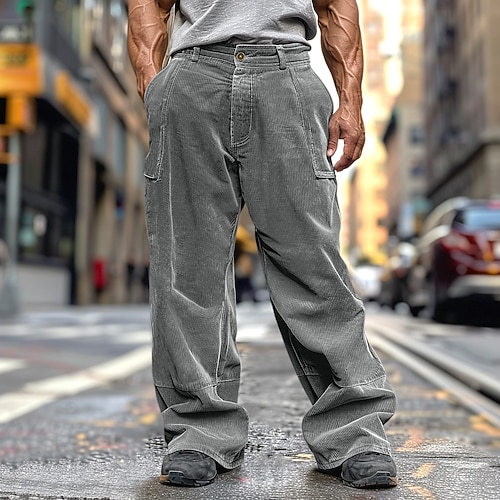 Herren Cargohose Cargohosen Cordhose Hose Hosen Schlabberhose Freizeithose Tasche Elastische Taille Gerade geschnitten Glatt Komfort Weich In voller Länge Outdoor Täglich Ausgehen Modisch Strassenmode Image