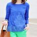 J. Crew Tops | J. Crew Women's Blue Embroidered Linen Tunic Top Size 4 3/4 Sleeve Floral | Color: Blue | Size: 4