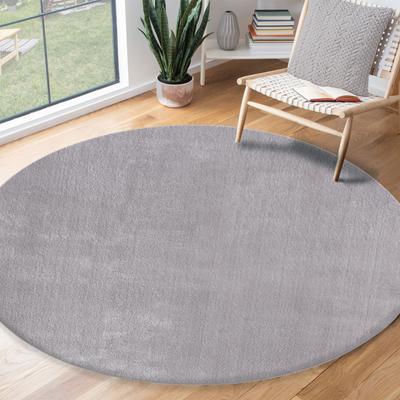 Teppich THE CARPET "Relax round", grau, H:16mm Ø:200cm, Polyester, Teppiche, waschbarer Wohnzimmer Teppich modern rutschfest Image