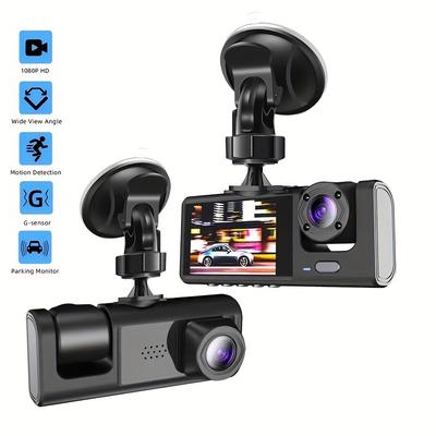 TEMU 3 Camera Dash Cam For Cars-1080p Front And Inside Recording, 2 Inch Ips Screen, , Night Vision, Loop Recording, - Enhance Your Driving Safety And Security