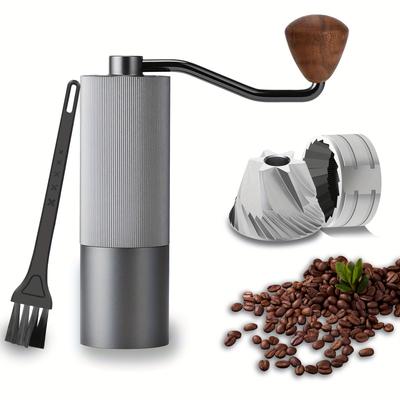 TEMU Stainless Steel Grinder With 420 Stainless -axis Burr, Internal Adjustable Setting For Espresso, , , Hand Grinder Gift - Grey