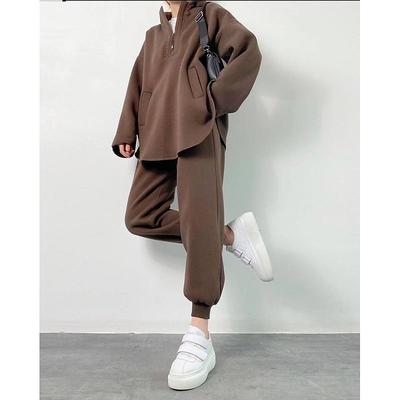 Comfry Fleece Women Sweatshirt Hoodie Tracksuit Warm Long Sleeve Brown Spring Fall