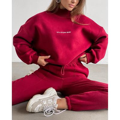 Comfry Fleece Women's Sweatshirt Outdoor Warm Long Sleeve Red Spring Fall