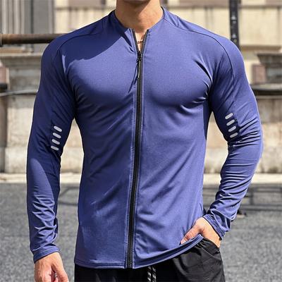 Men's Athletic Shirt Gym Shirt Fitness Shirt Padded Compression Shirt Full Zip Long Sleeve Jersey Casual Athleisure Fall Breathable Quick Dry Soft Gym Workout Running Walking Sportswear Activewear