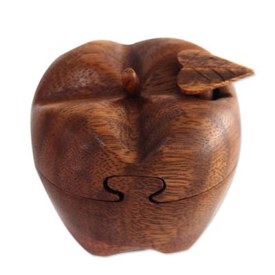 Wood puzzle box, 'Forbidden Fruit' - Hand Carved Wood Apple Puzzle Box