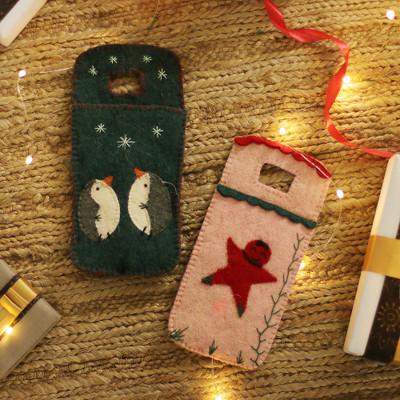 'Set of 2 Handcrafted Holiday-Themed Wool Felt Mobile Cases'