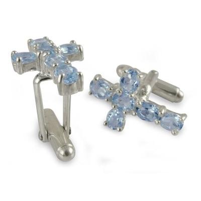 'Celestial Cross' - Men's Cufflinks Sterling Silver Blue Topaz Cross Jewelry