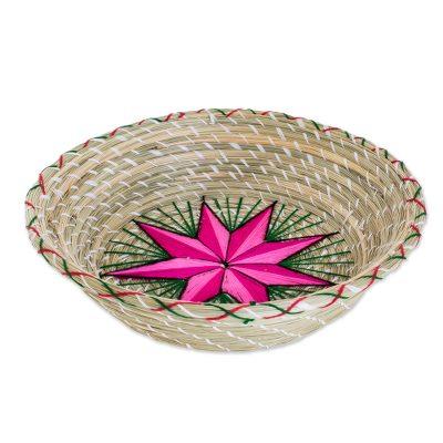 Artisanal Star in Fuchsia,'Fuchsia Star Natural Fiber Decorative Basket from Guatemala'