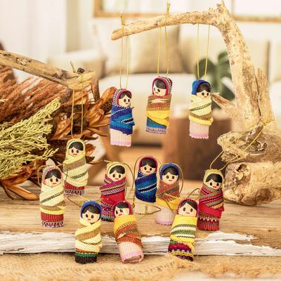 In the Village,'Handcrafted Worry Doll Wood and Cotton Ornaments (Set of 12)'