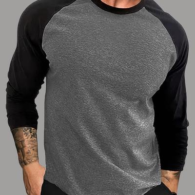 TEMU [comfortable] Men's Slim Fit Long Sleeve T-shirt - Casual & Stretchy With Raglan Sleeves, Round Neck - Soft Polyester , Machine Washable For Spring/fall Image