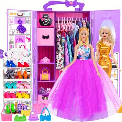 TEMU 101pcs 11.5 Inch Girl Doll With Doll Closet Playest Including Princess Dress, Outfits, Shoes Rack, Dress, Shoes, Hangers Accessories (one Doll)