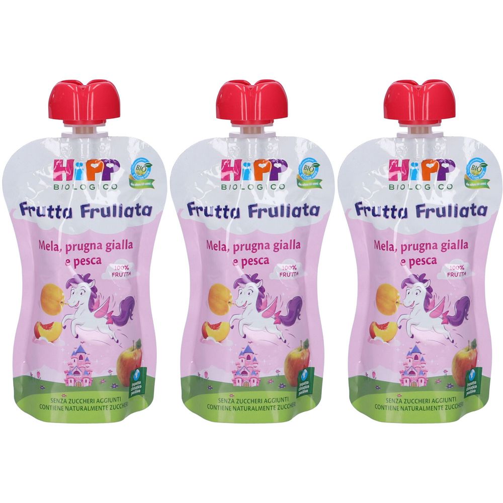 HiPP Biologico Frutta Frullata Mela, Prugna Gialle e Pesca 3x90 g