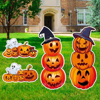 TEMU 4 Pack Large Yard Pumpkin Decoration Stakes, Trick Or Treat Happy Yard Signs For Outdoor Decor