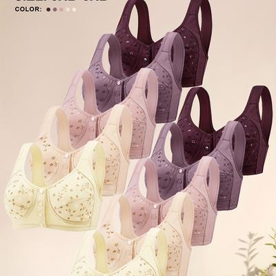 TEMU 10-pcs Large Size Women's Printed Front Buckle Bra, Women's Soft Vest Large Size Bra, Fashionable And Comfortable Women's Non-wired Large Size Sports Bra