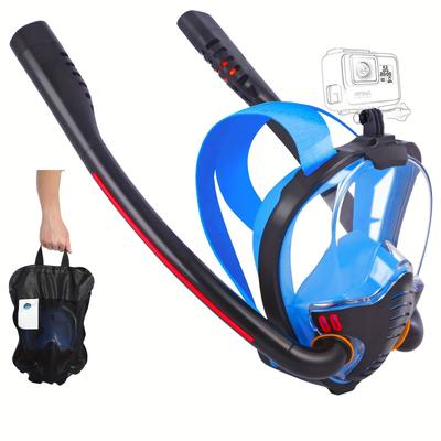 TEMU Double Tube Snorkel Mask Full Face, Full Face Snorkel Mask Adult With Detachable Camera Mount, Snorkeling Mask 180 Panoramic Hd View Anti-leak Set With Adjustable Straps