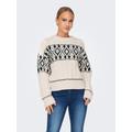 Strickpullover ONLY "ONLMARENT L/S PULLOVER KNT NOOS", Damen, Gr. L (40), weiß (cloud dancer detail:schwarz), Strick, Obermaterial: 55% Polyester, 40% Polyamid, 5% Nylon, gemustert, modisch, regular fit, Rundhals, Langarm, Pullover, mit Strickmuster
