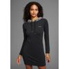 Sweatkleid KANGAROOS, Damen, Gr. 50, N-Gr, schwarz-weiß (schwarz, weiß), Interlock, Obermaterial: 100% Baumwolle, casual, körpernah ca. Mitte Oberschenkel, Langarm angesetztes Bündchen, Kleider, mit Allover-Print Kapuze