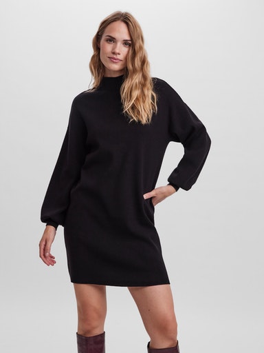 Strickkleid VERO MODA "VMNANCY LS FUNNELNECK DRESS GA NOOS", Damen, Gr. XL, N-Gr, schwarz, Feinstrick, Obermaterial: 52% Viskose, 28% Polyester, 20% Nylon, unifarben, loose fit, Rippbündchen, Kleider Image