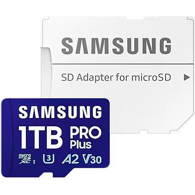 SAMSUNG Speicherkarte "PRO Plus MB-MD1T0S microSDXC 1TB + SD-Adapter", blau (blau, weiß), 1000 GB, Speicherkarten