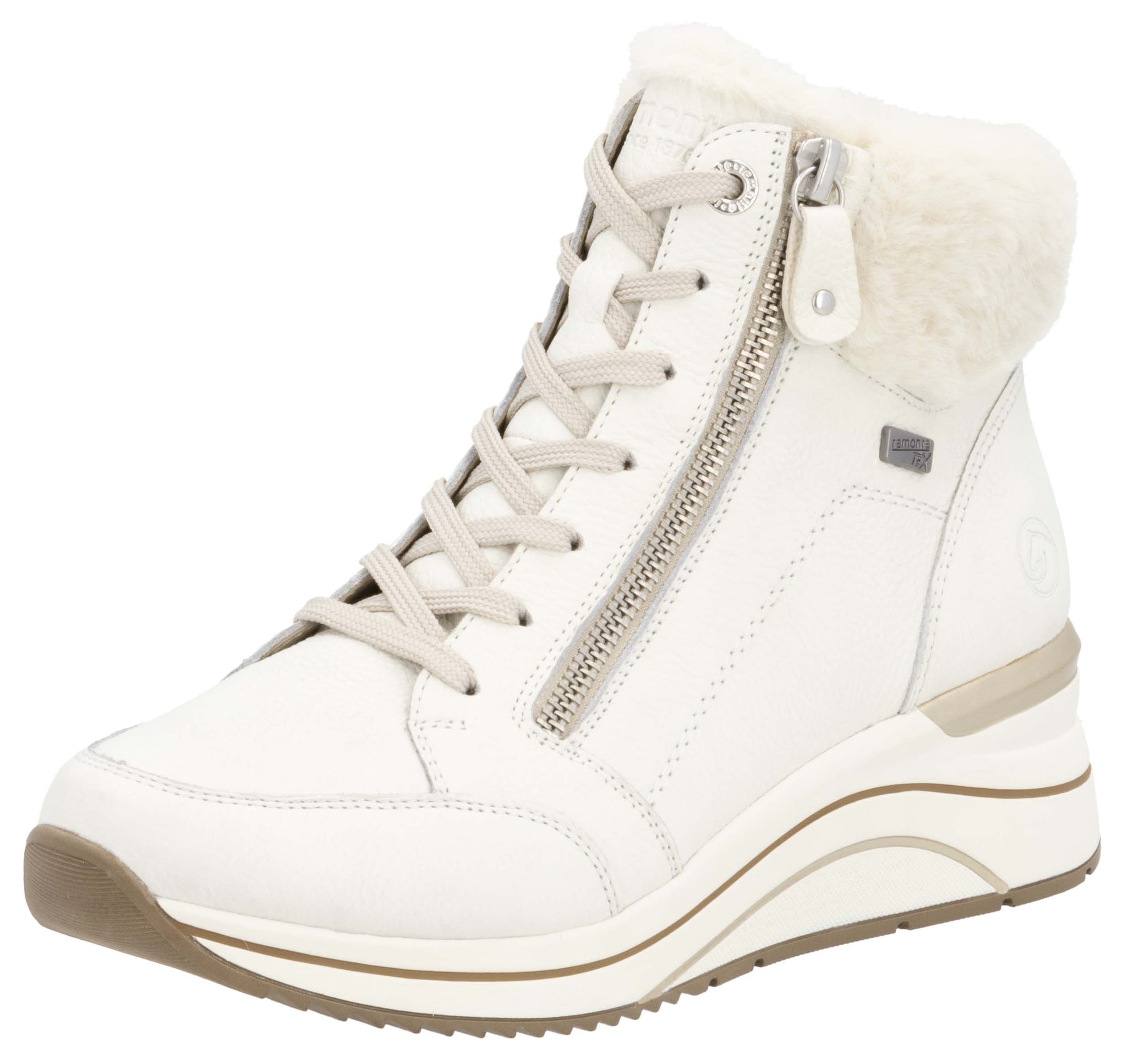 Winterstiefelette REMONTE, Damen, Gr. 38, weiß (sanftes weiß), Leder, Textil, Casual, Schuhe, Keilabsatz, Schnürboots mit wasserabweisender TEX-Membran