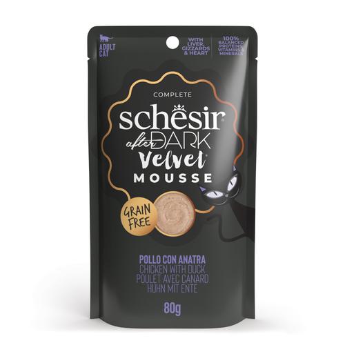 12x80g Schesir After Dark Velvet Mousse Huhn mit Ente Katzenfutter nass