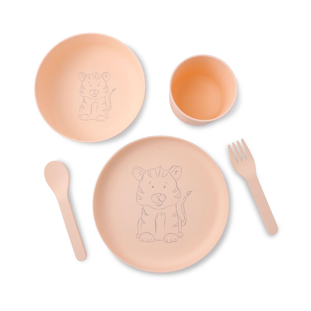 BIOZOYG 12 Sets Kinder Geschirr Set für Kinder 5-teilig - Tiger - Bio-Kunststoff - Essgeschirr, Kindergeschirr, Babygeschirr Image