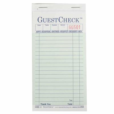 National Checking Company 108-50 Guest Check - 2 Parts Booked, 2 Lines, Green, Case of 2500