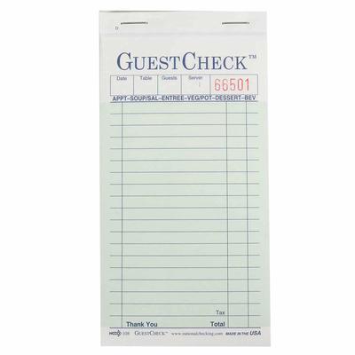 National Checking Company 108-50 Guest Check - (2) Parts Booked, (19) Lines, Green