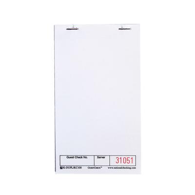 National Checking Company KC-100 Guest Check - 1 Part Booked, White