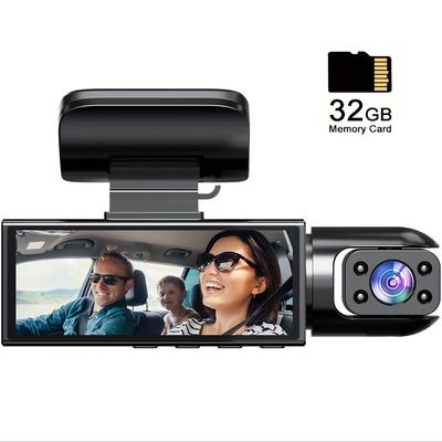 TEMU Free 32gb Card, Dash Cam For Cars, 1080p Dual Camera, Front And Inside, 3.16 Inch Ips Screen, High Definition Night Vision Loop Record, Wide Angle