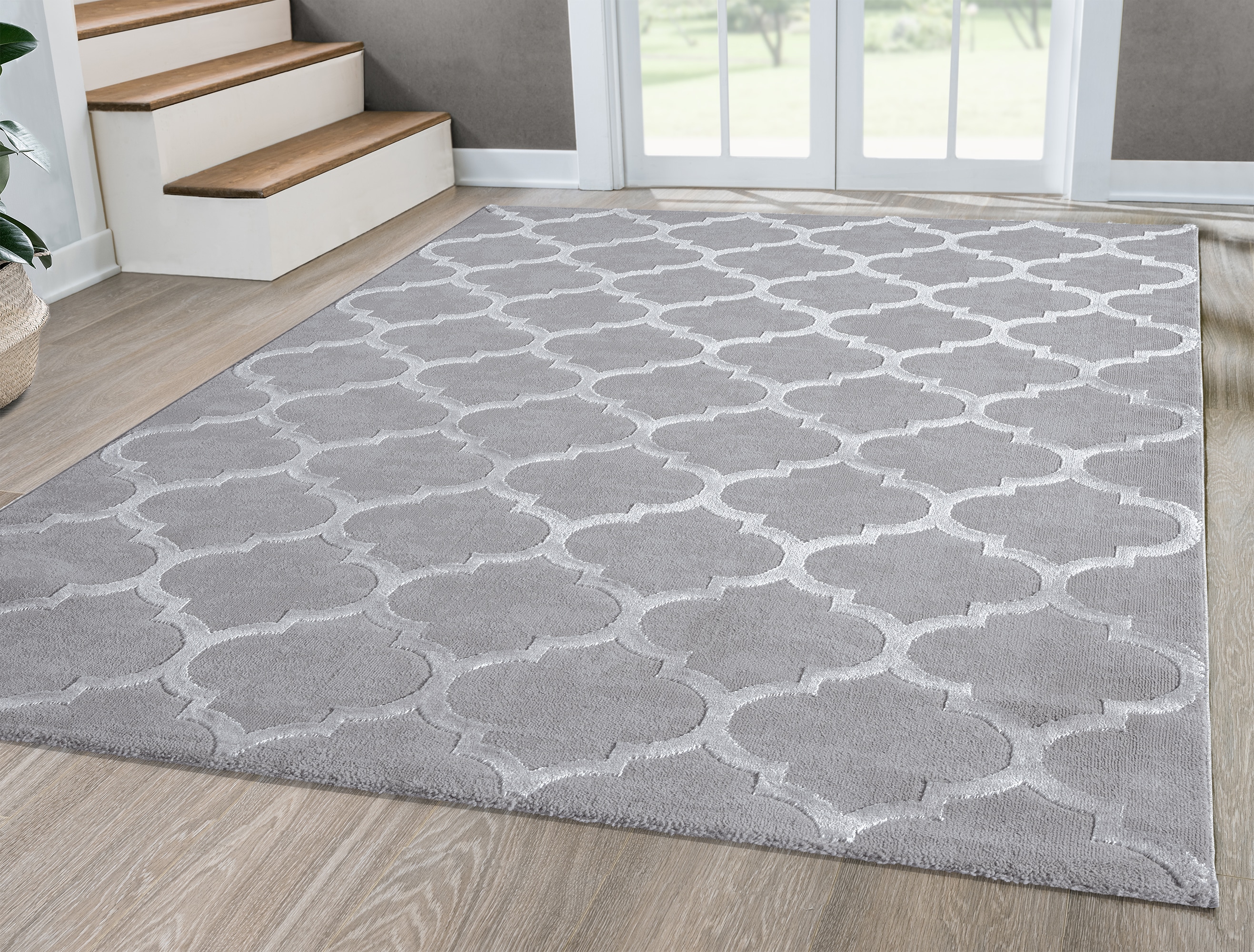 Teppich THE CARPET "Knight", grau, B:200cm H:12mm L:290cm, Polyester, Teppiche, Teppich, moderner Wohnzimmer Teppich elegant glänzender Flor