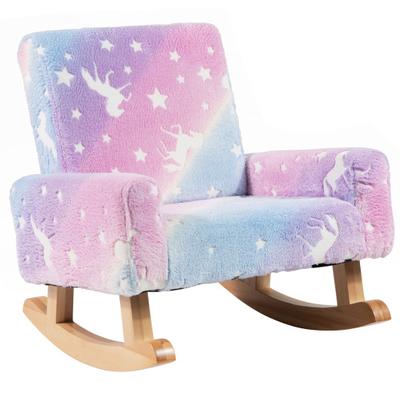 Costway Kids Rocking Chair Upholstered Flannel Children Rocker with Solid Poplar Wood Rocking Feet-Multicolor