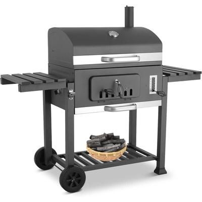 Bbq Grillwagen xxl, Holzkohlegrill mit Deckel & Rädern, Standgrill, inkl. Schornstein, Thermometer,