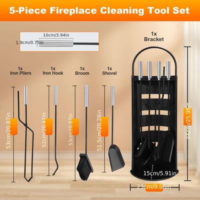 TEMU Fireplace Tool Set 4/5 Pieces Fireplace Accessories With Practical Fireplace Storage For Kitchen Household Accessories Decoration Fireplace Cleaning Set Fireplace Tools Black