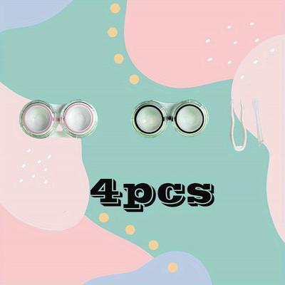 TEMU 4pcs Dual-tone Contact Lens Kit - Leakproof, Includes Multiple Clear Storage Cases For Swimming, Showers, Sleeping