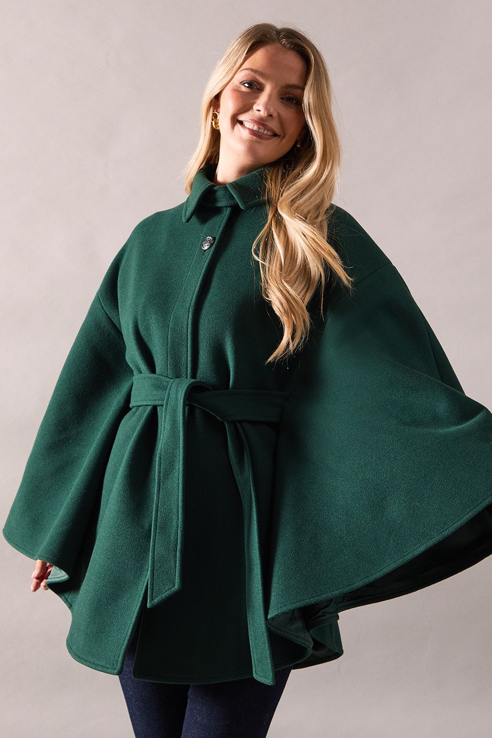 Wallis Womens Wool Mix Belted Cape - Teal - Size 18 UK | Wallis Sale | Discount Designer Brands