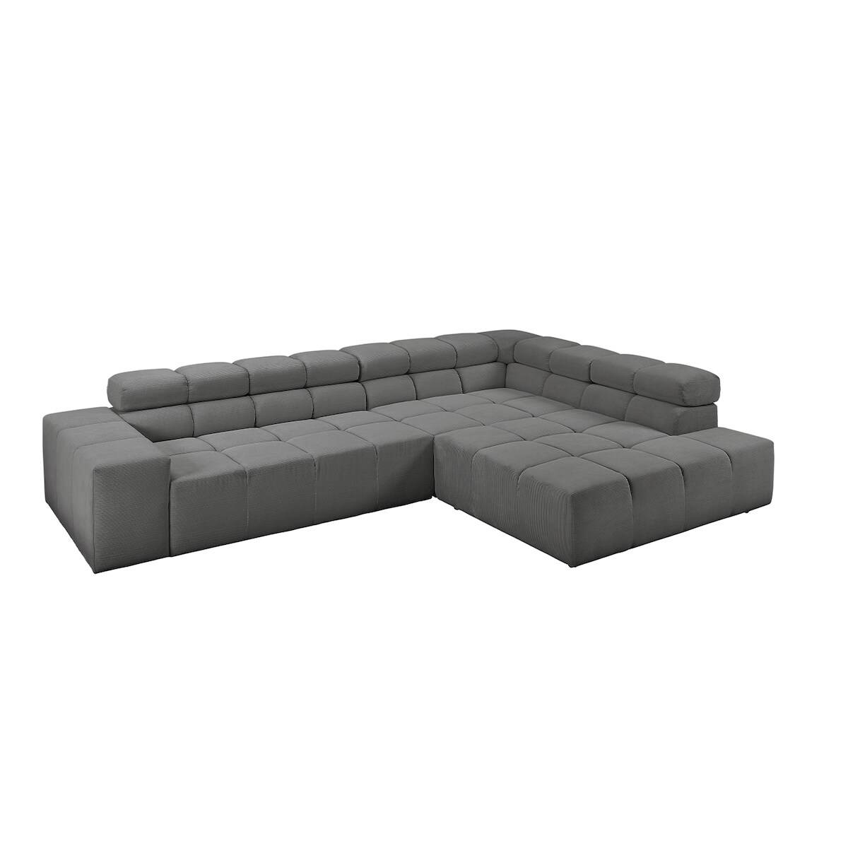 KAWOLA Sofa NEVADA Ecksofa Feincord anthrazit mit motorischem Sitzvorzug Recamiere rechts Image