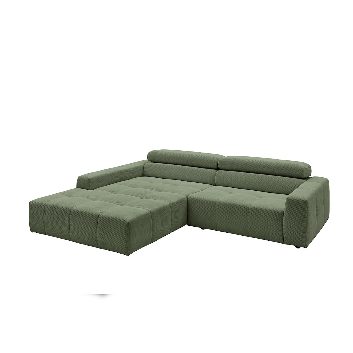 KAWOLA Sofa RENO Ecksofa Feincord olivgrün mit motorischem Sitzvorzug Longchair links Image