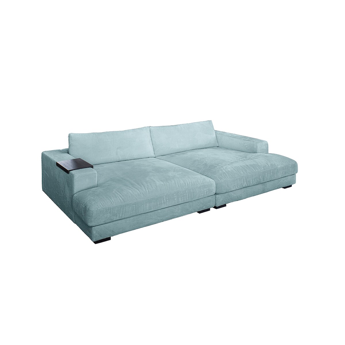 KAWOLA Big Sofa XL MADELINE mit Holztablett schwarz für Armlehne Cord hellblau Image