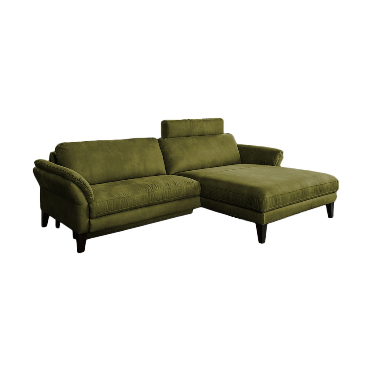 KAWOLA Sofa MALTA Ecksofa Stoff moosgrün mit Kopfstütze Recamiere rechts Image