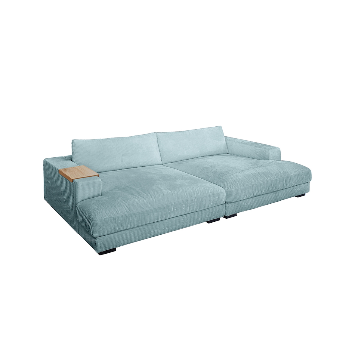 KAWOLA Big Sofa MADELINE mit Holztablett natur für Armlehne Cord hellblau Image