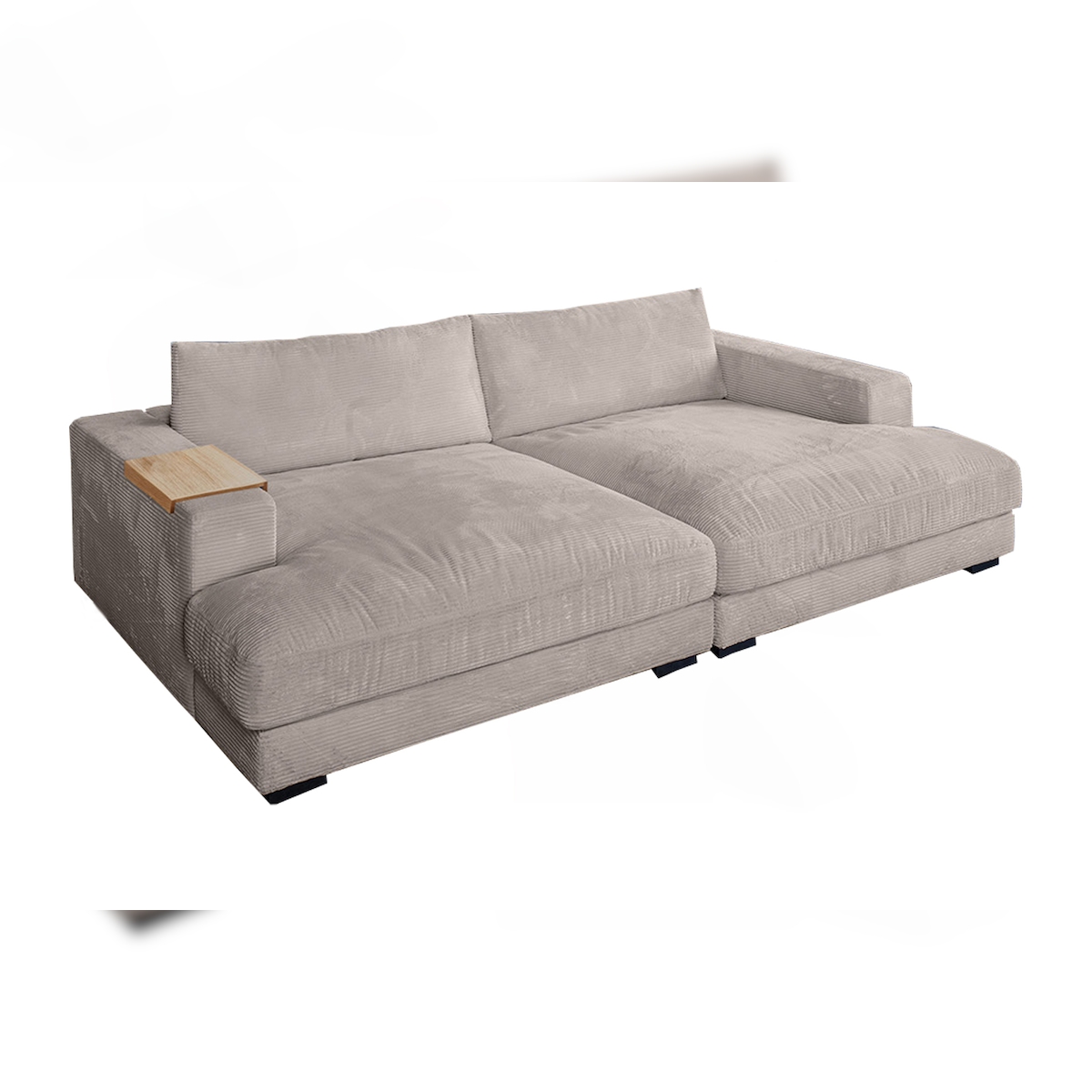 KAWOLA Big Sofa XL MADELINE mit Holztablett natur für Armlehne Cord taupe Image