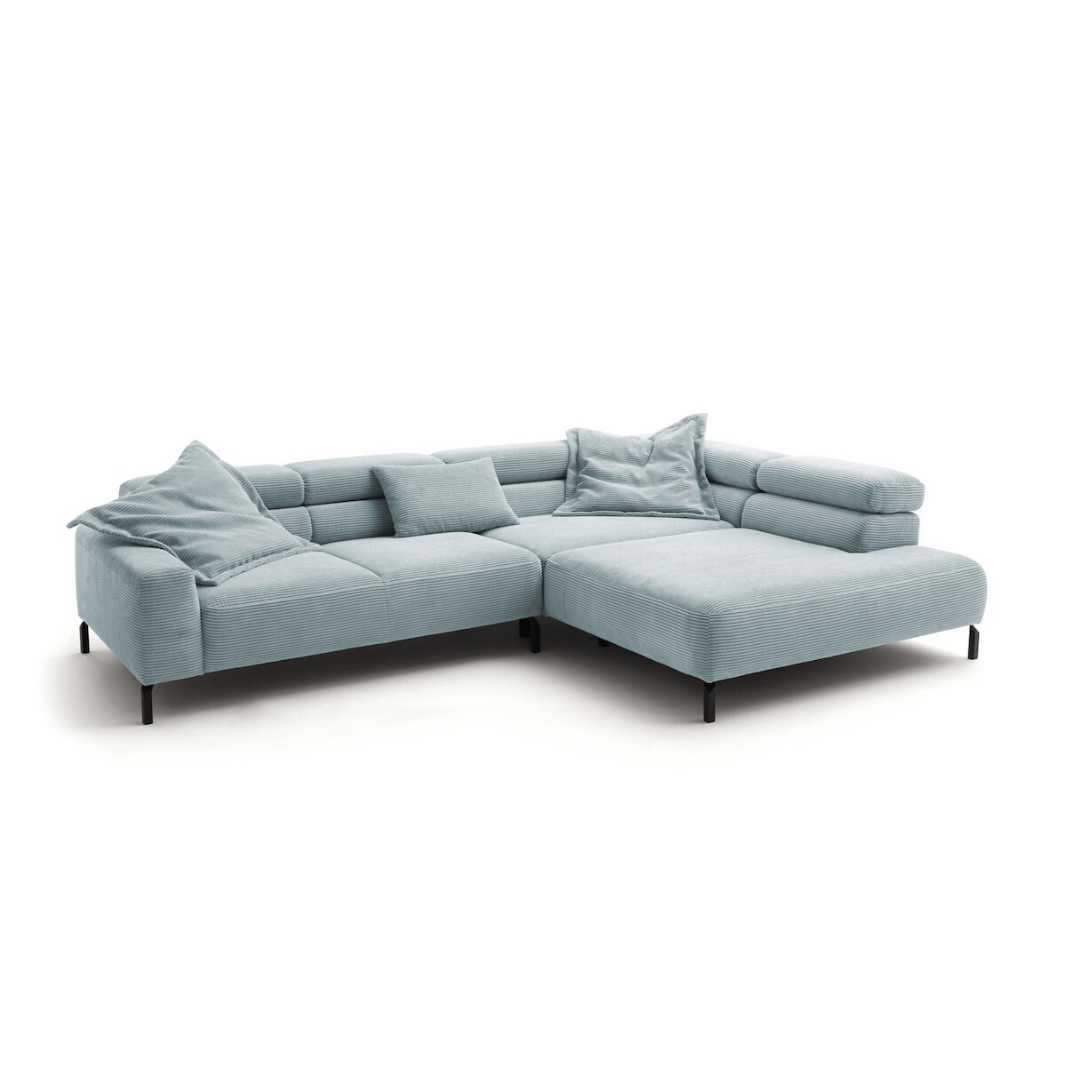 KAWOLA Sofa DELIA Ecksofa XL Cord hellblau mit motorischem Sitzvorzug Recamiere rechts Image
