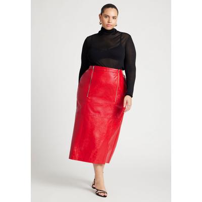 Plus Size Women's Patent Leather Skirt With Zipper Detail by ELOQUII in Black Onyx (Size 22)