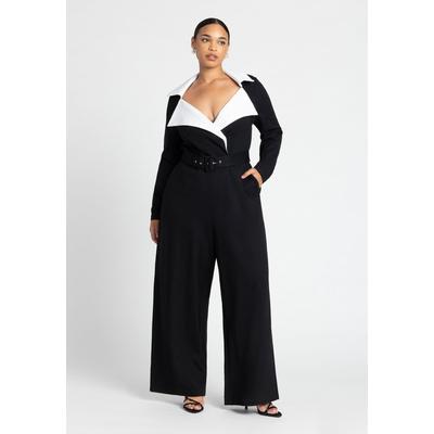 Plus Size Women's Tuxedo Knit Jumpsuit by ELOQUII in Black White (Size 28)