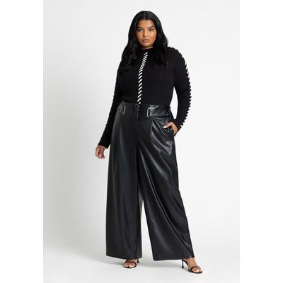 Plus Size Women's Faux Leather Pant With Belt Detail by ELOQUII in Black Onyx (Size 28)