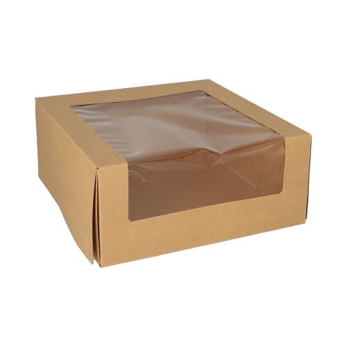 Papstar 100 Tortenkartons mit Deckel eckig 10 cm x 23 cm x 23 cm mit Sichtfenster aus PLA Image