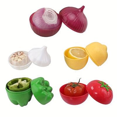 TEMU 5pcs Set Transparent Fruit & Vegetable Saver Containers - Reusable, Airtight Storage Boxes For Lemon, Avocado, Tomato, Onion & Garlic - Fridge & Freezer Organization