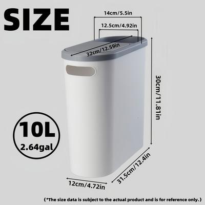 TEMU 1pc Slim Bathroom Trash Can With Lid, 10l/2.64gal Plastic Garbage Bin, Polished , Odor-sealing, Press-top Opening, Bag Holder, Accessory For Bathroom, Bedroom, Living Room